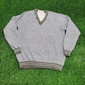 Vintage 60s Logo-7 Blank V-Neck Ringer Sweatshirt Medium 21x25 Gray